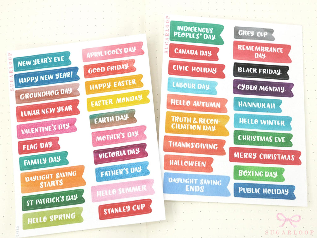 Canadian Public Holiday and Seasonal Planner Stickers & Journal Stickers
