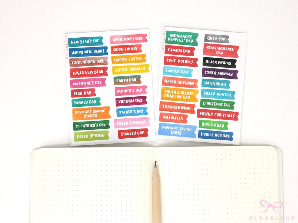 Canadian Public Holiday and Seasonal Planner Stickers & Journal Stickers