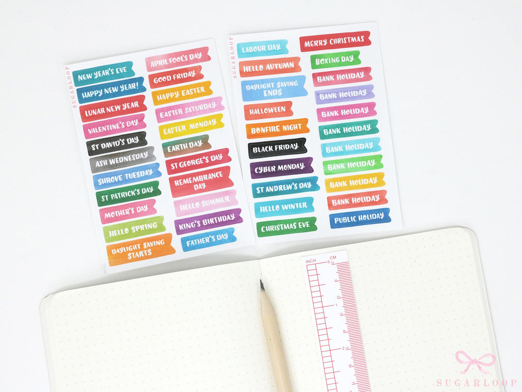 UK bank holiday planner stickers with British holidays and seasonal events