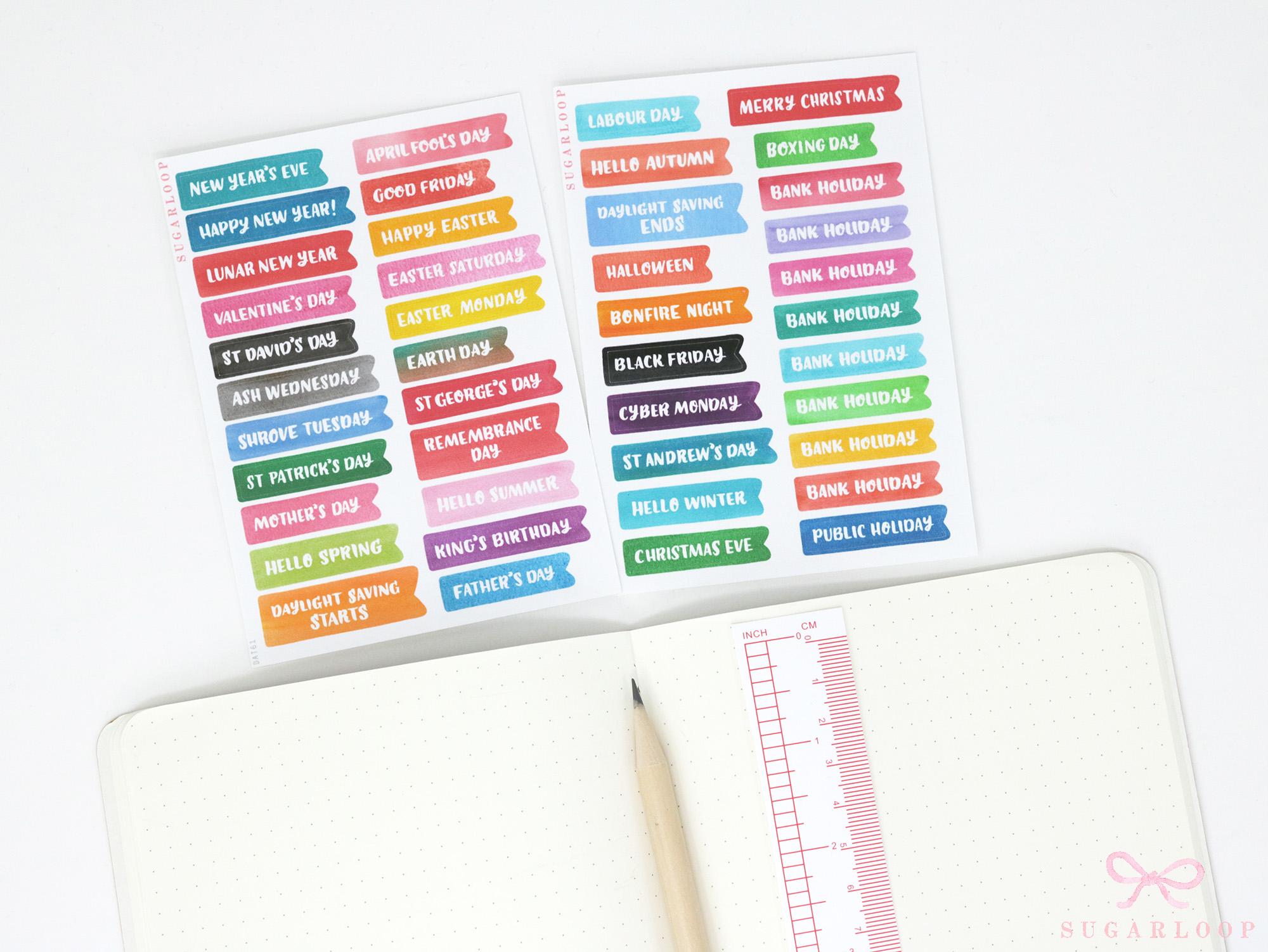 UK British Britain Public Holidays Planner & Journal Stickers