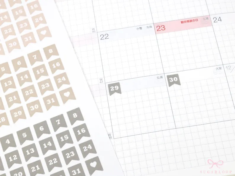 Mini Date Flag Planner and Journal Stickers: Re-date  Undated  Hobo  Hon