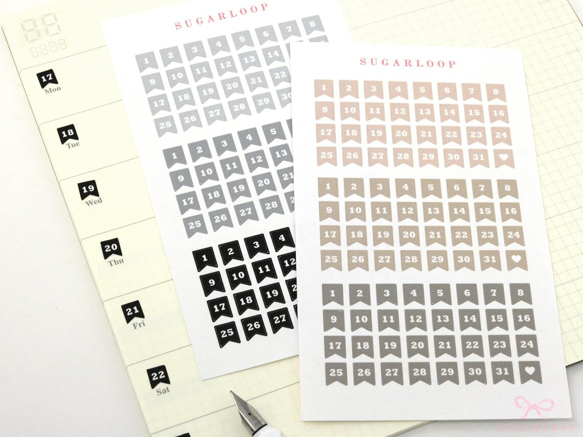 Mini Date Flag Planner and Journal Stickers: Re-date  Undated  Hobo  Hon