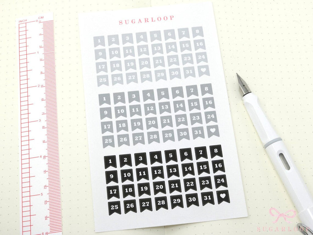 Mini Date Flag Planner and Journal Stickers: Re-date  Undated  Hobo  Hon