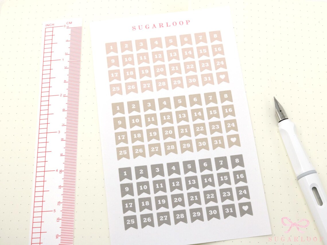 Mini Date Flag Planner and Journal Stickers: Re-date  Undated  Hobo  Hon