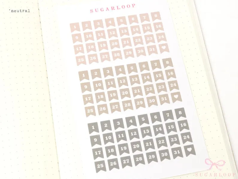 Mini Date Flag Planner and Journal Stickers: Re-date  Undated  Hobo  Hon