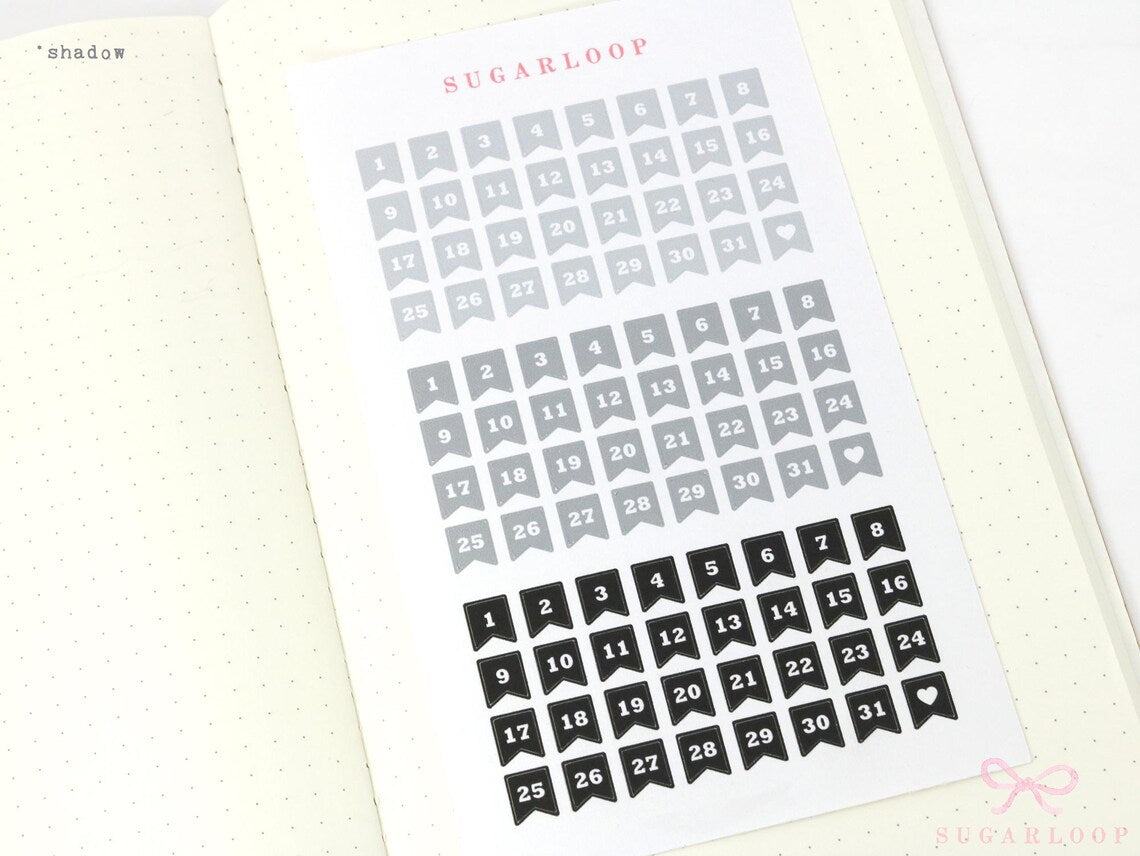 Mini Date Flag Planner and Journal Stickers: Re-date  Undated  Hobo  Hon