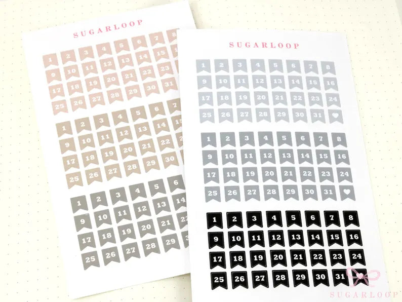 Mini Date Flag Planner and Journal Stickers: Re-date  Undated  Hobo  Hon