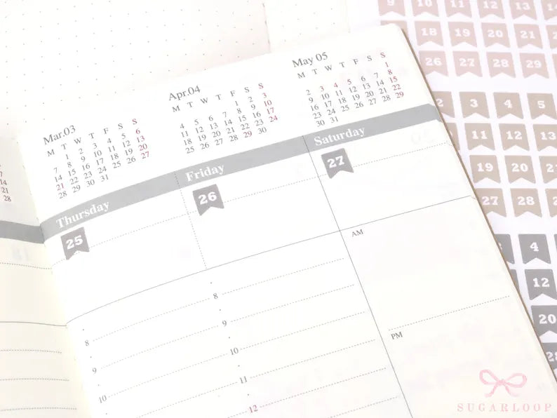 Mini Date Flag Planner and Journal Stickers: Re-date  Undated  Hobo  Hon