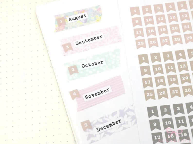 Mini Date Flag Planner and Journal Stickers: Re-date  Undated  Hobo  Hon