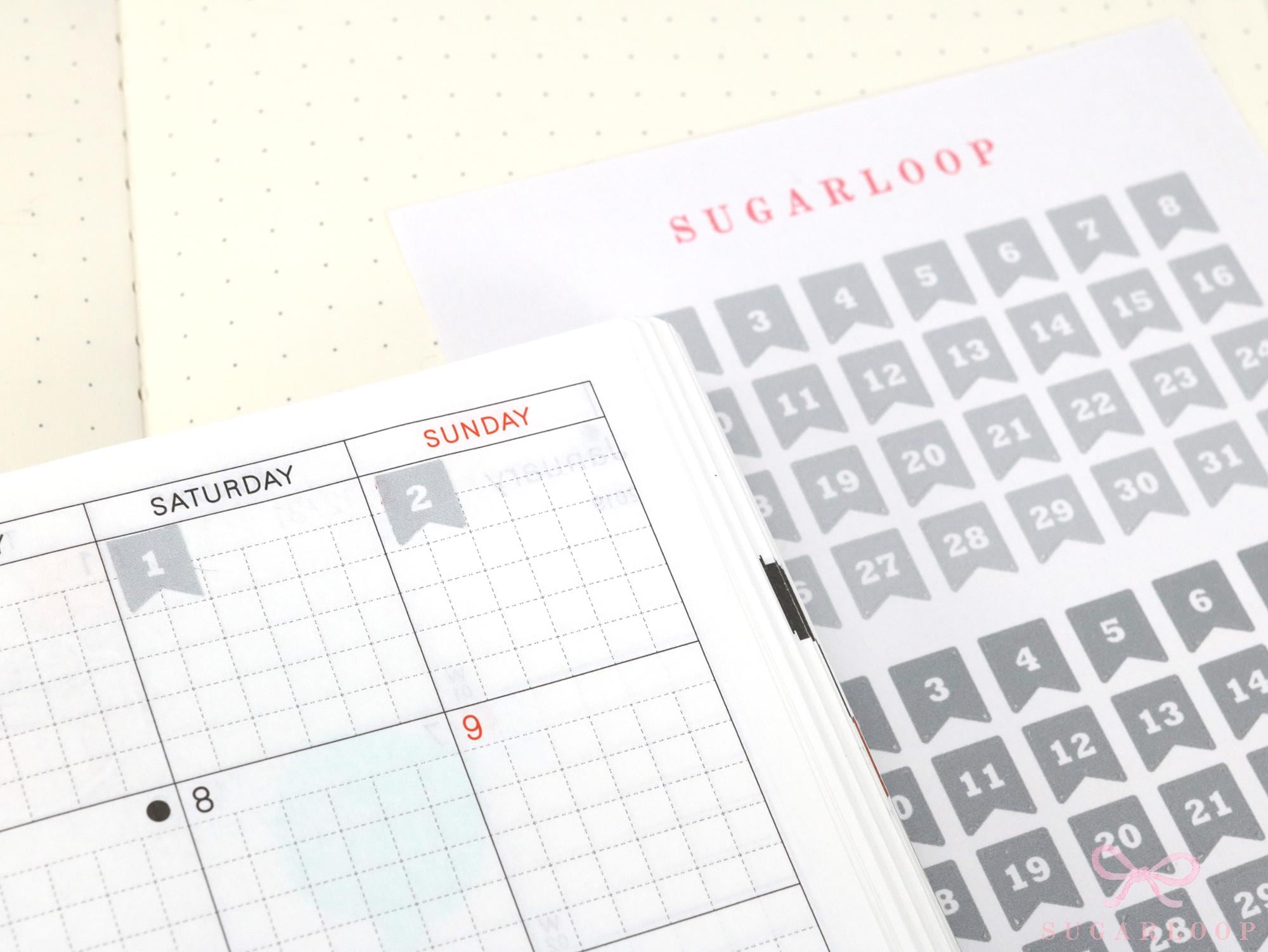 Mini Date Flag Planner and Journal Stickers: Re-date  Undated  Hobo  Hon