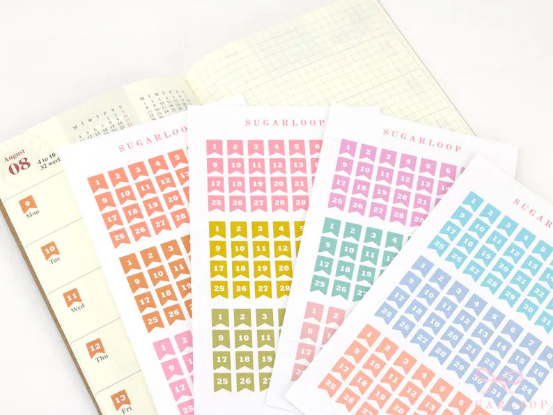 Mini Date Flags Planner and Journal Stickers: Journaling Hobonichi Travelers Notebook