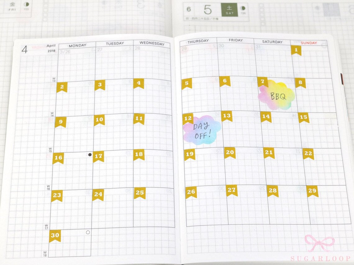 Mini Date Flags Planner and Journal Stickers: Journaling Hobonichi Travelers Notebook