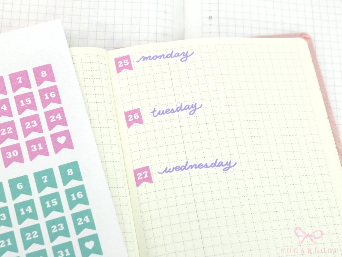 Mini Date Flags Planner and Journal Stickers: Journaling Hobonichi Travelers Notebook