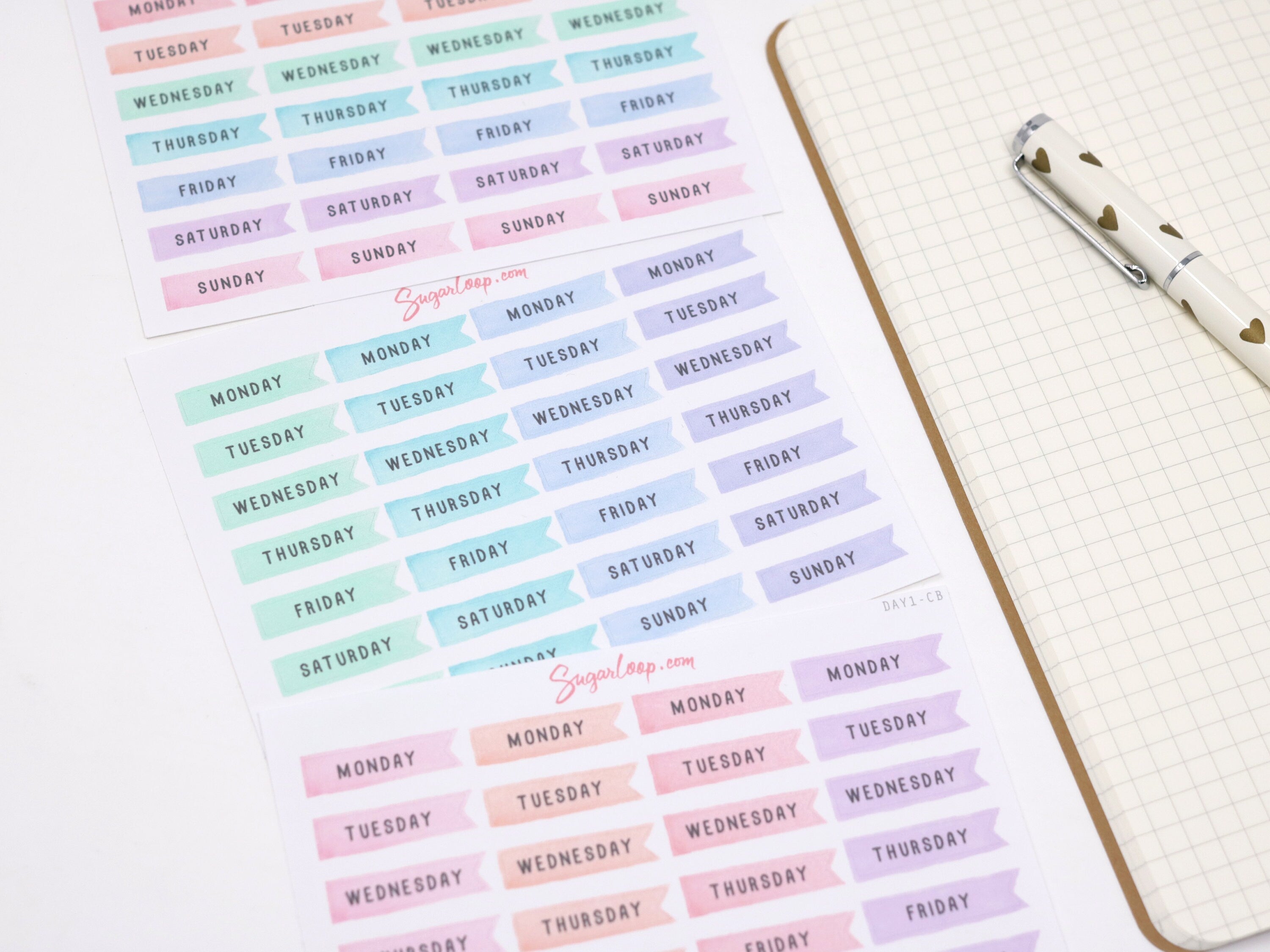 Days of The Week Flag Bujo Planner Stickers: 1 inch (24 mm)