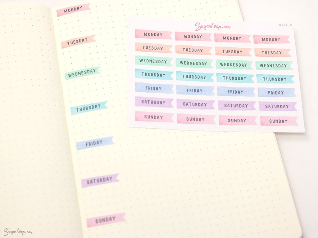 Days of The Week Flag Bujo Planner Stickers: 1 inch (24 mm)