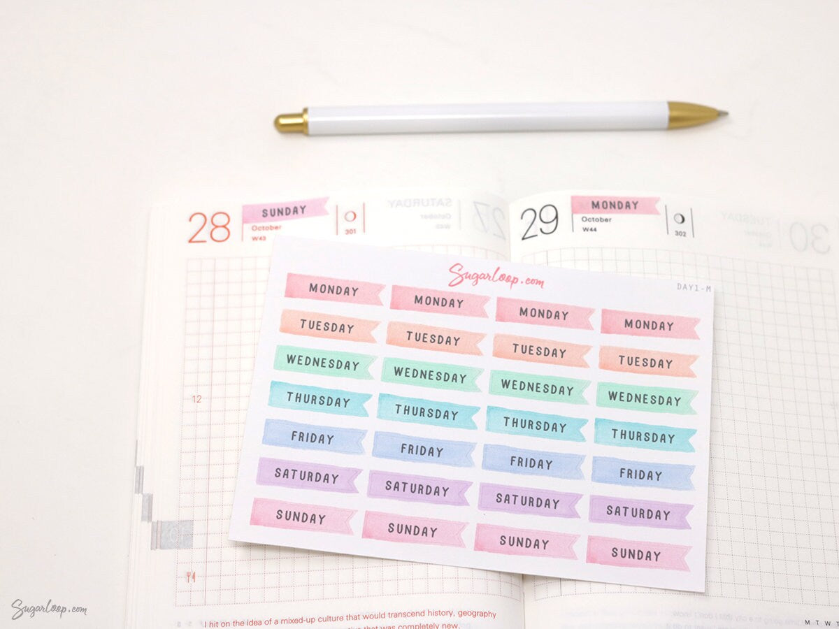 Days of The Week Flag Bujo Planner Stickers: 1 inch (24 mm)