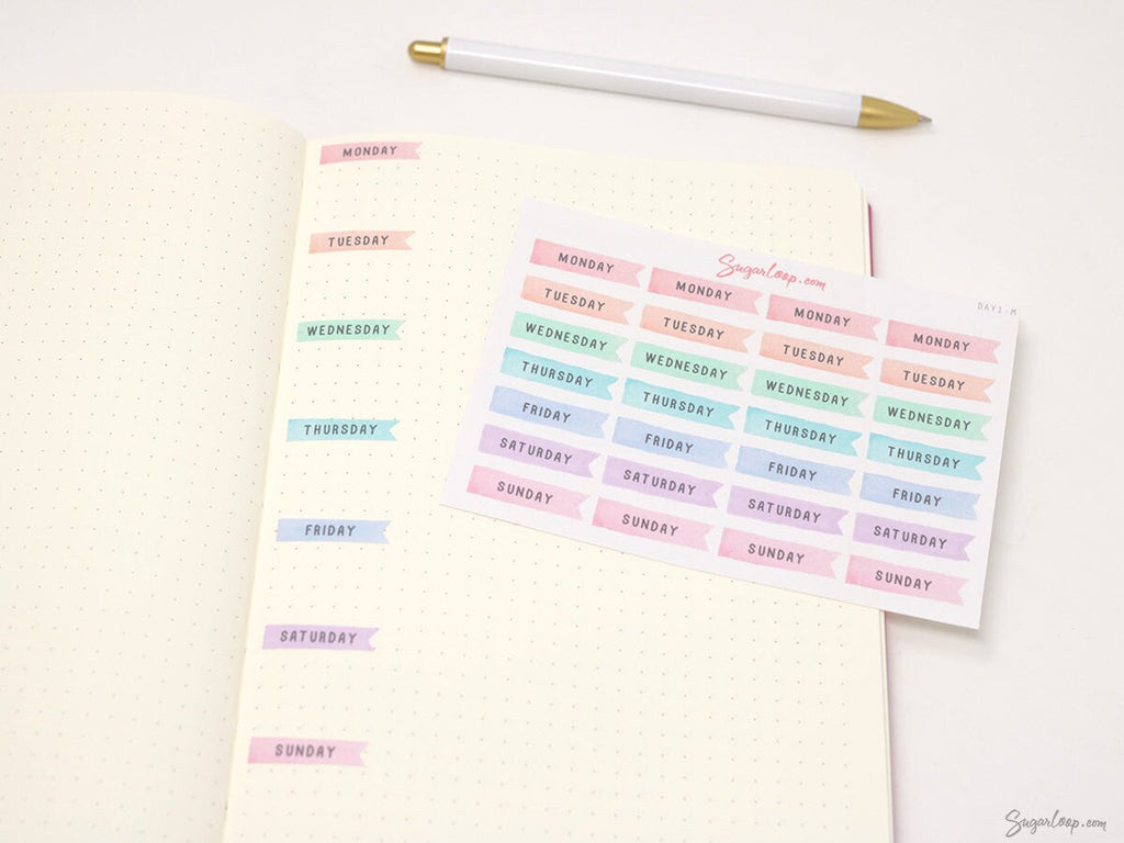 Days of The Week Flag Bujo Planner Stickers: 1 inch (24 mm)