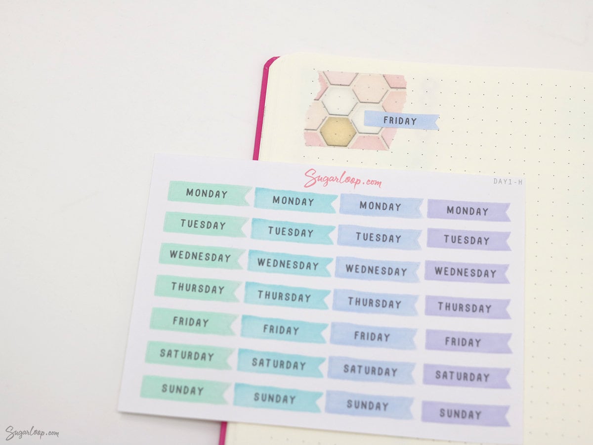 Days of The Week Flag Bujo Planner Stickers: 1 inch (24 mm)