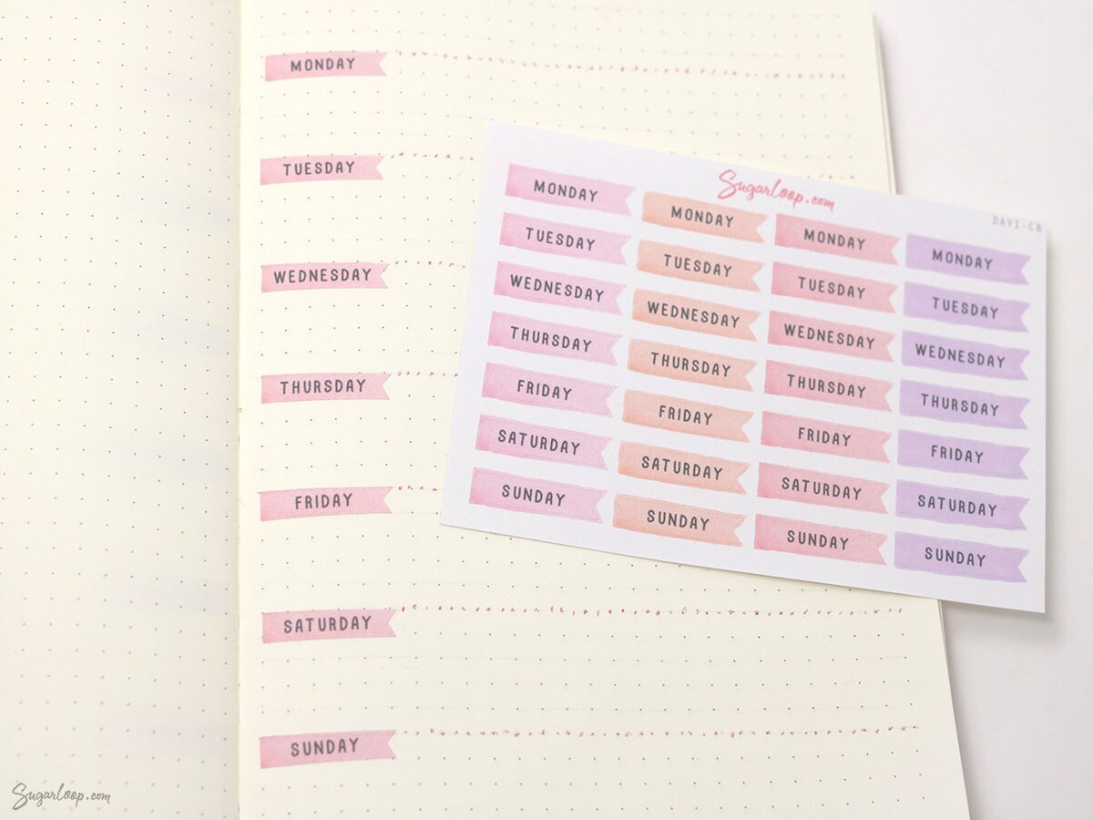 Days of The Week Flag Bujo Planner Stickers: 1 inch (24 mm)