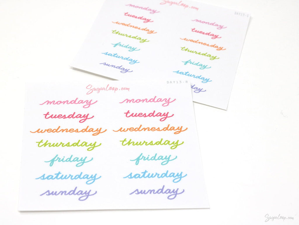 Rainbow Script Days of The Week Bujo Planner Stickers: 1.25in (31mm) & 1.75 inch (45 mm) Wide