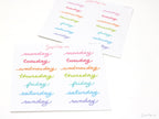 Rainbow Script Days of The Week Bujo Planner Stickers: 1.25in (31mm) & 1.75 inch (45 mm) Wide