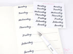 Days of The Week Ink Wash Script Journal and Planner Stickers: 1in (25 mm) 1.5in (38 mm) 1.75in (45 mm) Wide