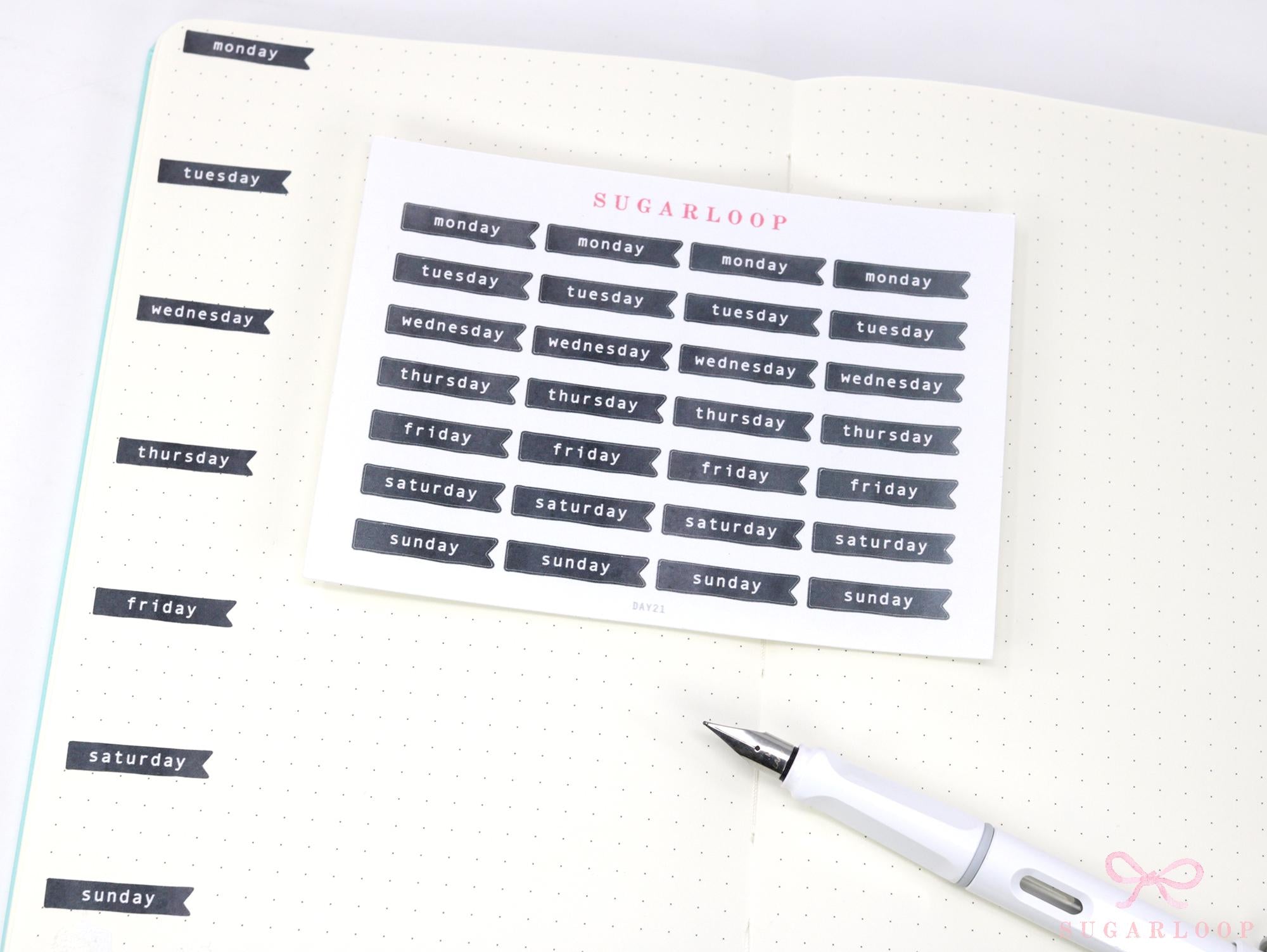 Days of The Week Flag Bujo Planner Stickers: 1 inch (24 mm)