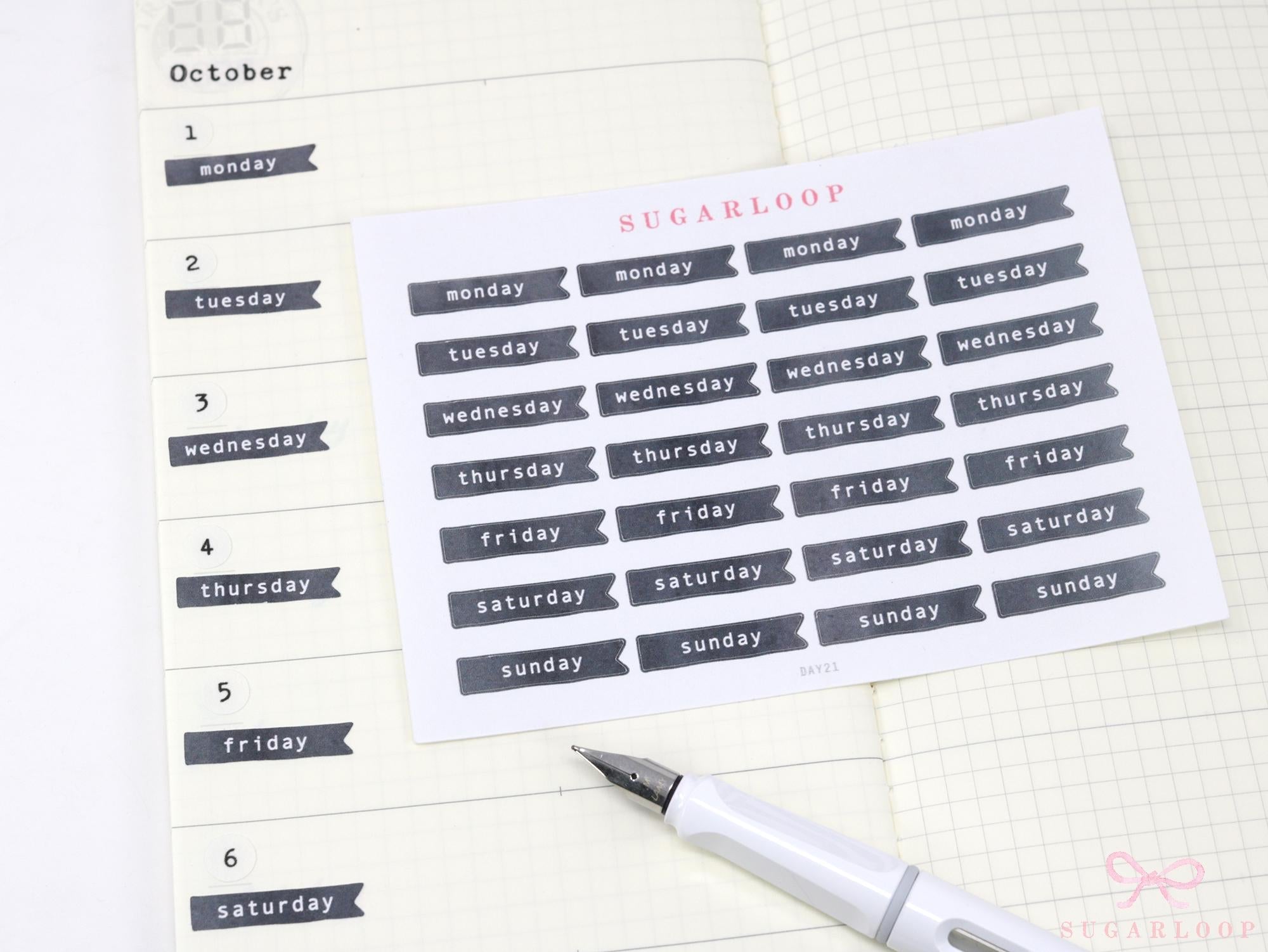 Days of The Week Flag Bujo Planner Stickers: 1 inch (24 mm)
