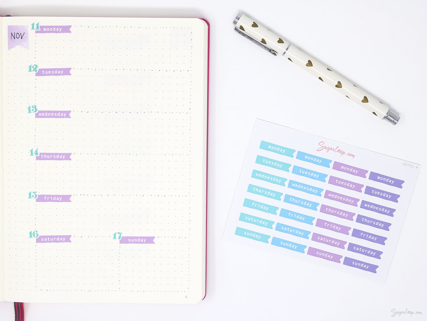 Days of The Week Flag Bujo Planner Stickers: 1 inch (24 mm)