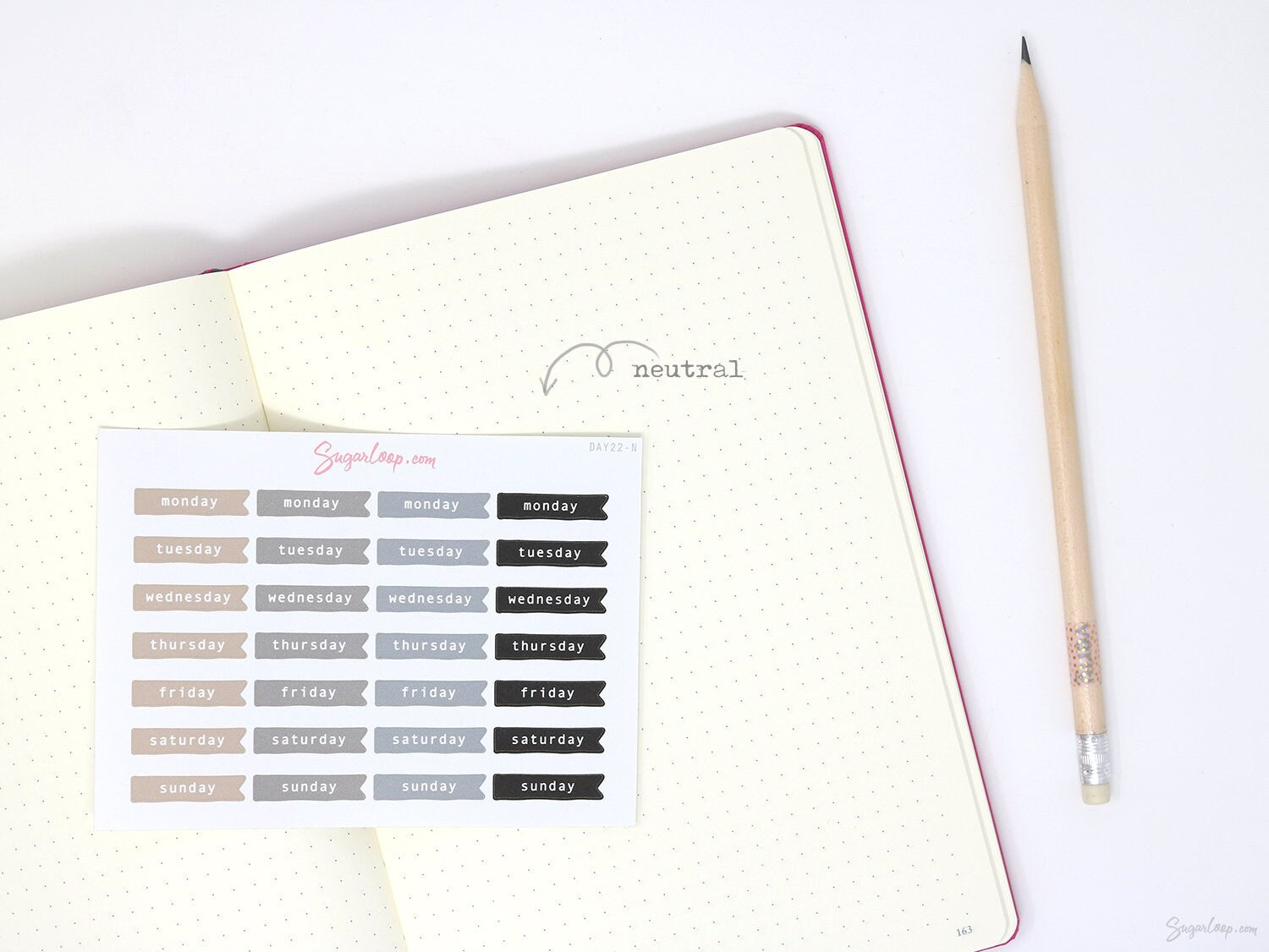 Days of The Week Flag Bujo Planner Stickers: 1 inch (24 mm)