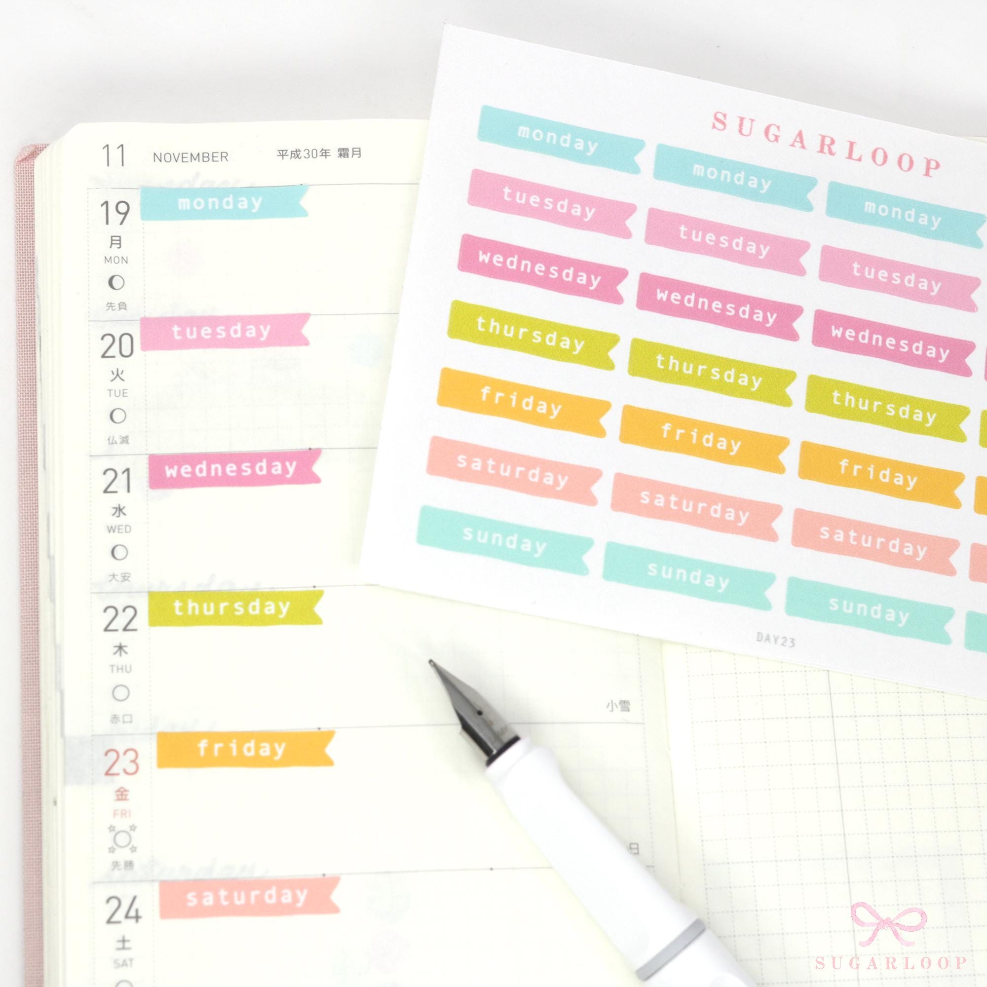 Days of The Week Flag Journal & Planner Stickers: 1 inch (24 mm)