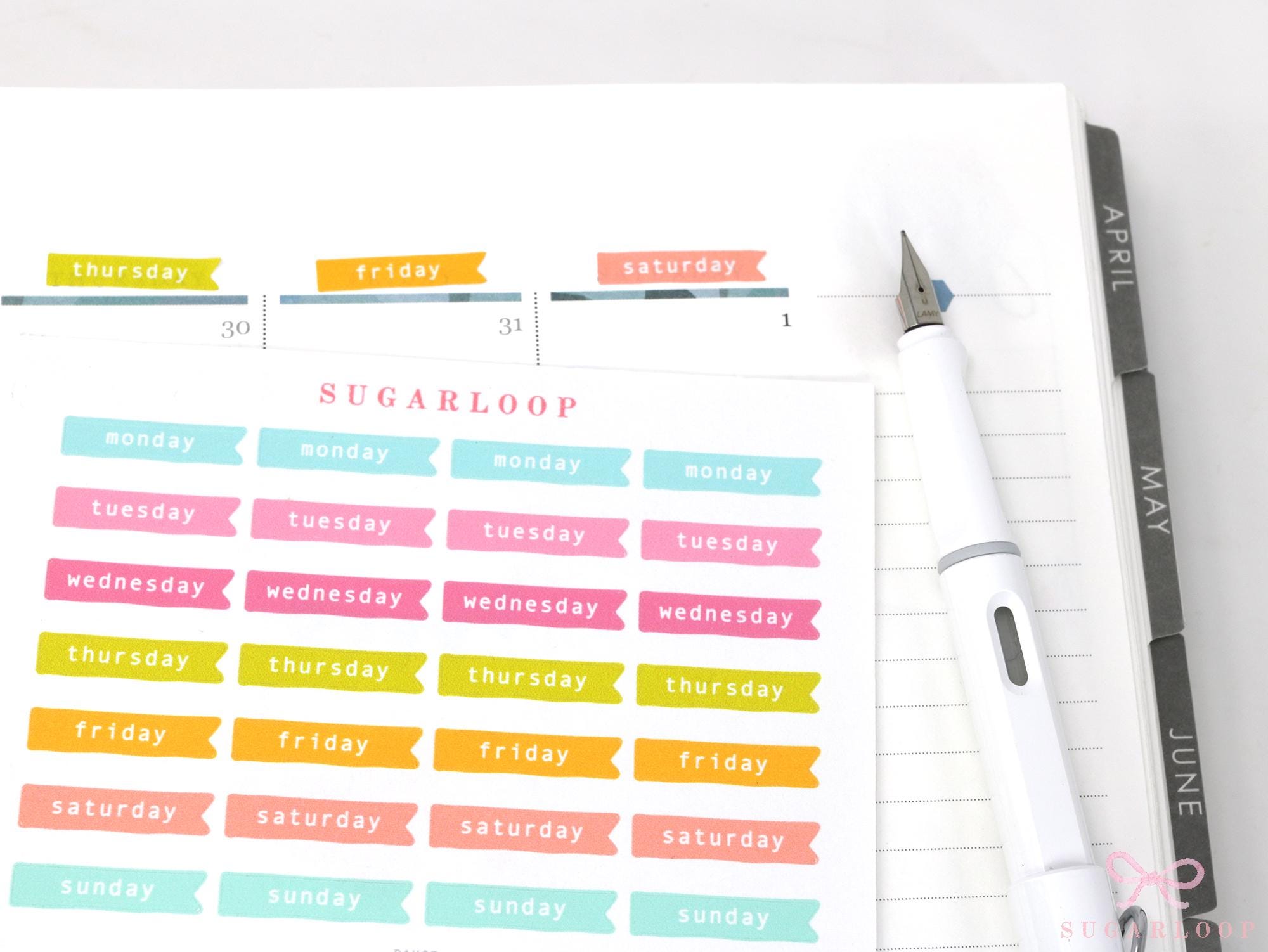 Days of The Week Flag Journal & Planner Stickers: 1 inch (24 mm)