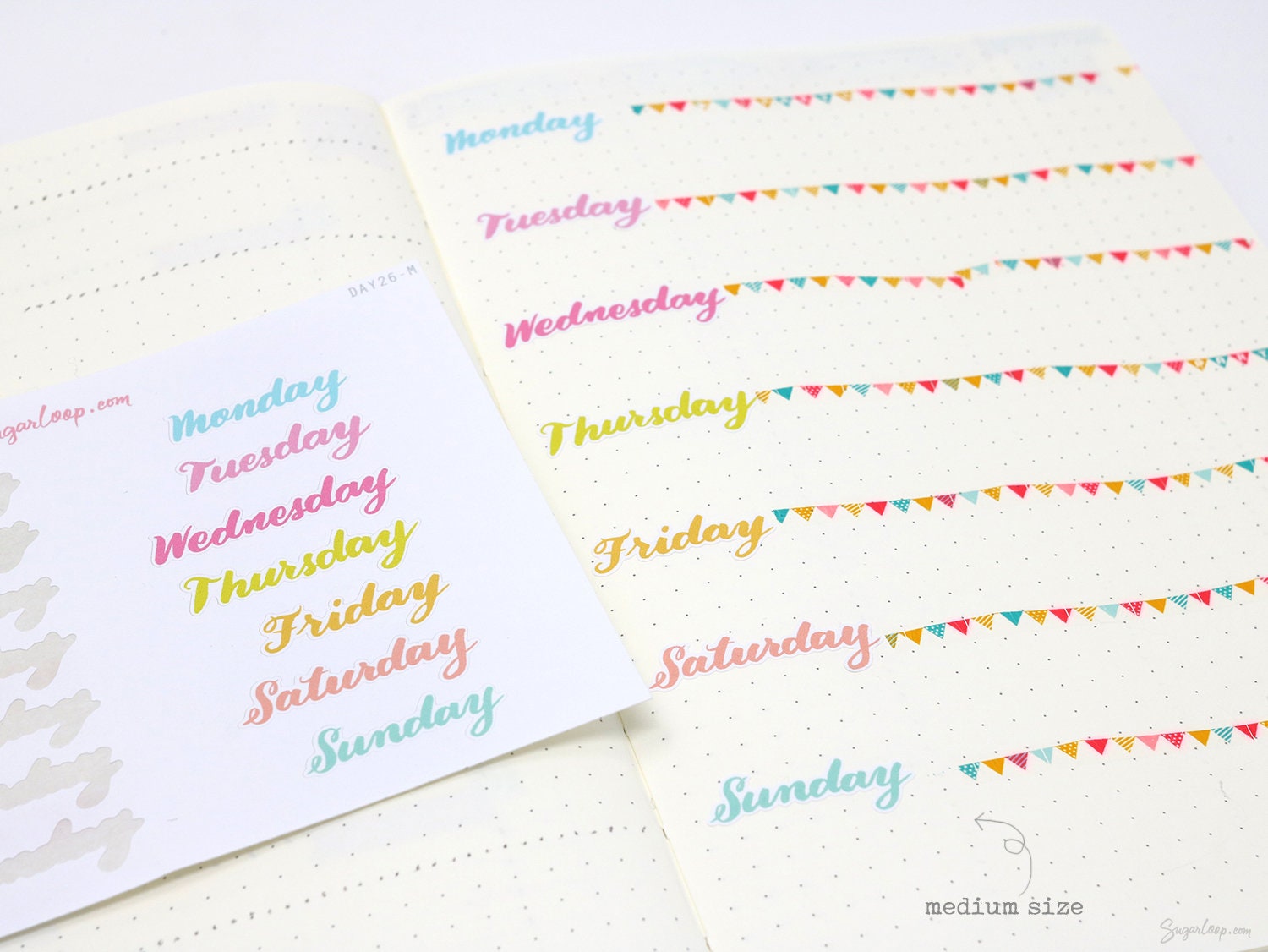 Days of The Week Script Bujo Planner Stickers: 1in (25 mm) 1.5in (38 mm) 1.75in (45 mm) wide