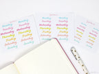 Days of The Week Script Bujo Planner Stickers: 1in (25 mm) 1.5in (38 mm) 1.75in (45 mm) wide