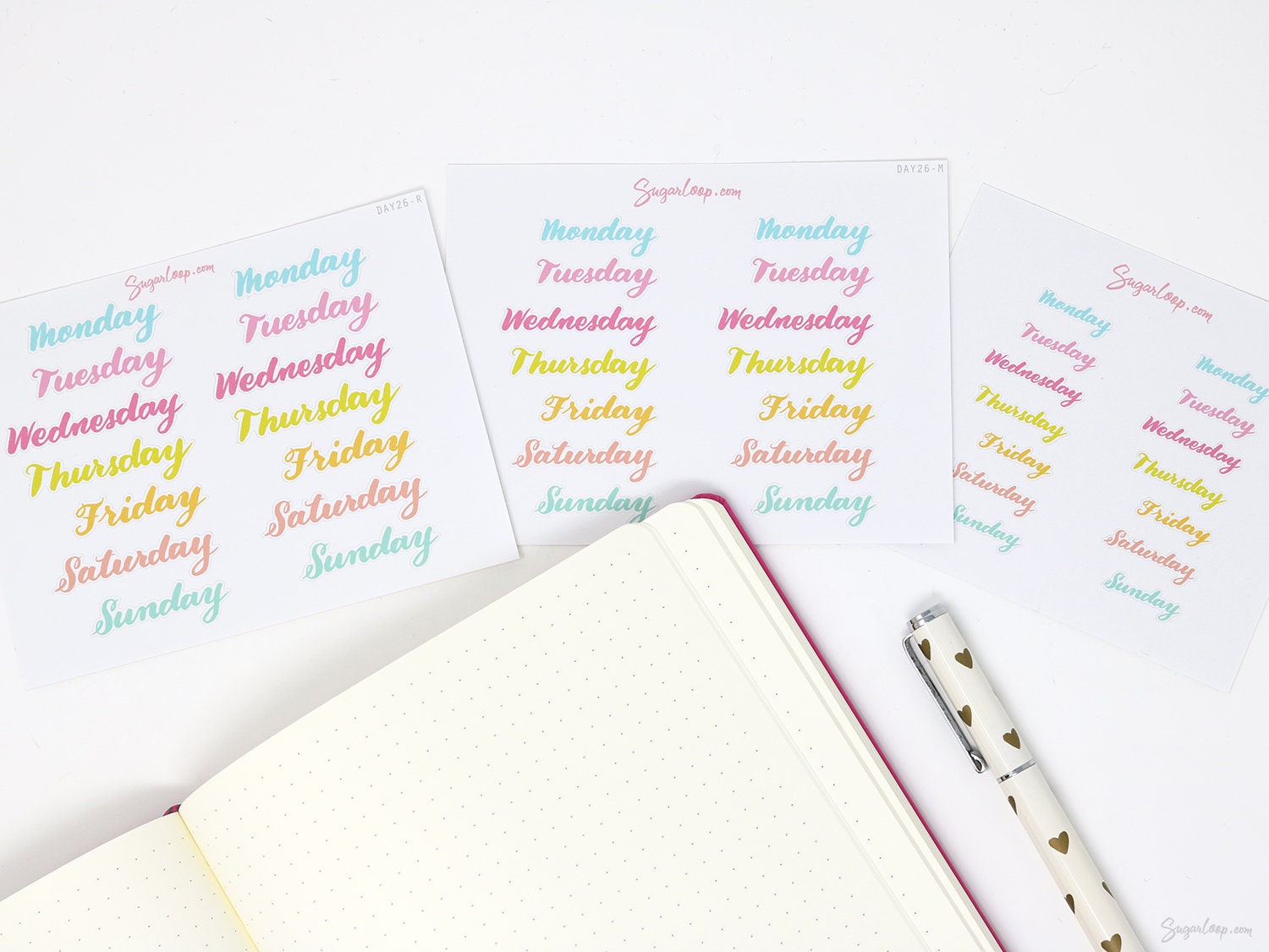Days of The Week Script Bujo Planner Stickers: 1in (25 mm) 1.5in (38 mm) 1.75in (45 mm) wide