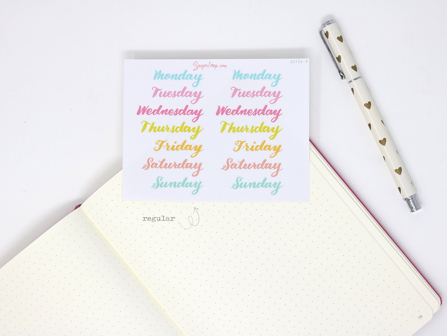 Days of The Week Script Bujo Planner Stickers: 1in (25 mm) 1.5in (38 mm) 1.75in (45 mm) wide
