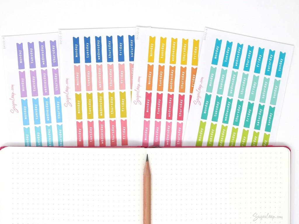 Days of The Week Flag Planners Sticker Bundle: 1 inch (24 mm)