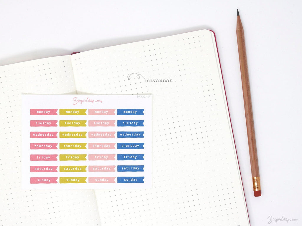 Days of The Week Flag Planners Sticker Bundle: 1 inch (24 mm)