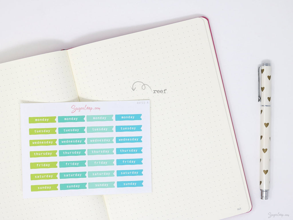Days of The Week Flag Planners Sticker Bundle: 1 inch (24 mm)