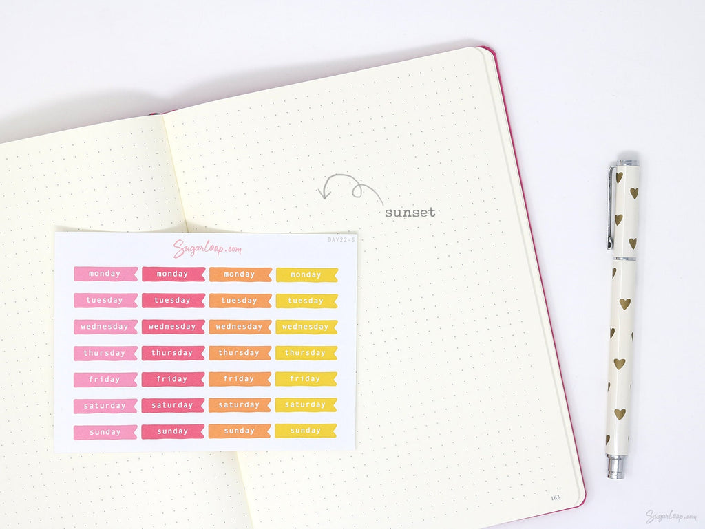 Days of The Week Flag Planners Sticker Bundle: 1 inch (24 mm)