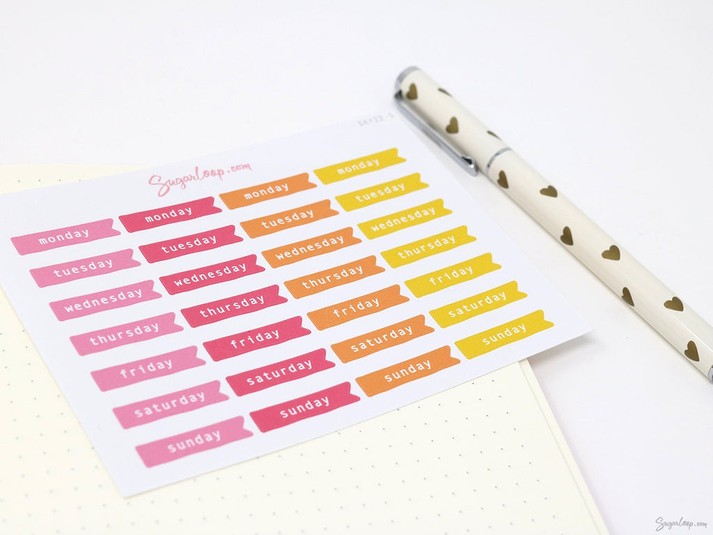 Days of The Week Flag Planners Sticker Bundle: 1 inch (24 mm)
