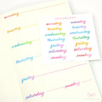 Days of The Week Watercolor Script Bujo Planner Stickers: 1in (25 mm) 1.5in (38 mm) Wide
