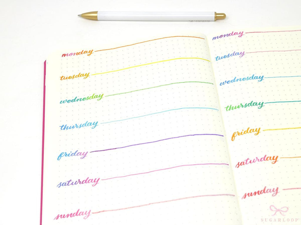 Days of the Week Watercolor Planner Stickers, 2 Sizes