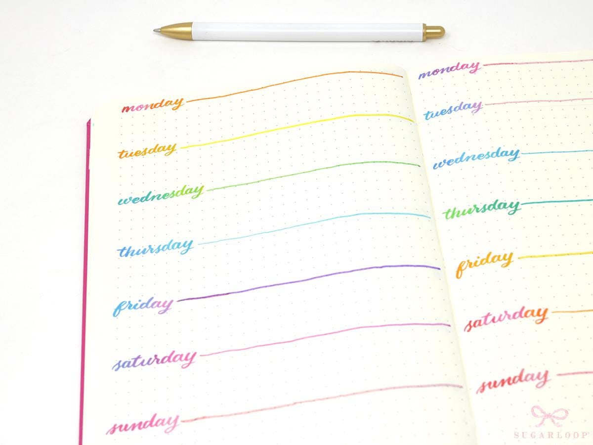 Days of The Week Watercolor Script Bujo Planner Stickers: 1in (25 mm) 1.5in (38 mm) Wide