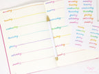 Days of The Week Watercolor Script Bujo Planner Stickers: 1in (25 mm) 1.5in (38 mm) Wide
