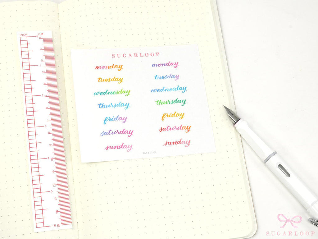 Days of the Week Watercolor Planner Stickers, 2 Sizes