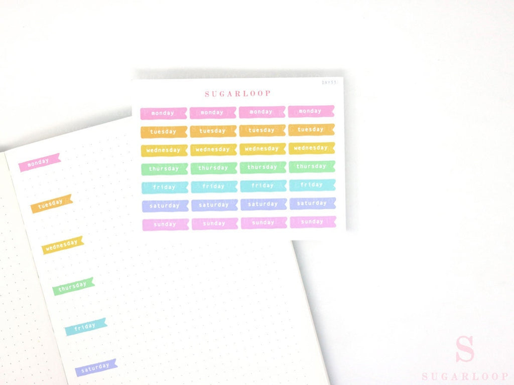 Days of The Week Flag Bujo Planner Stickers: 1 inch (24 mm)