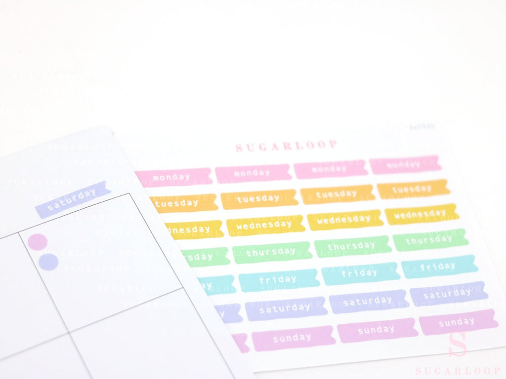 Days of The Week Flag Bujo Planner Stickers: 1 inch (24 mm)