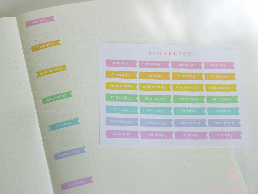 Days of The Week Flag Bujo Planner Stickers: 1 inch (24 mm)