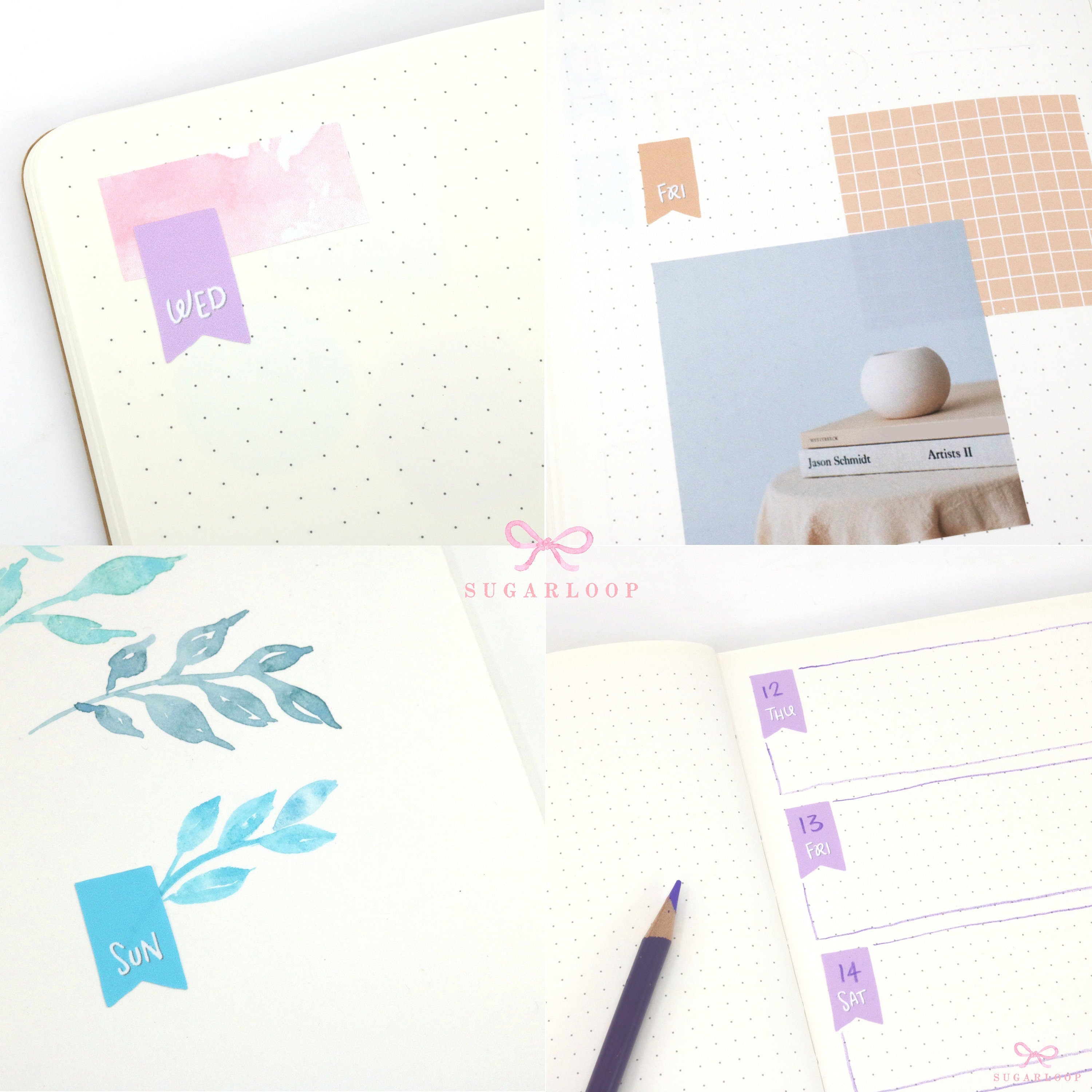 Colorful Days Of The Week Flag & Date Dots Bujo Planner Stickers: 0.5 inch (24 mm) Wide